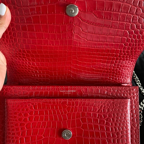 SAINT LAURENT YSL CROC EMBOSSED SUNSET CHAIN BAG - Picture 3 of 3